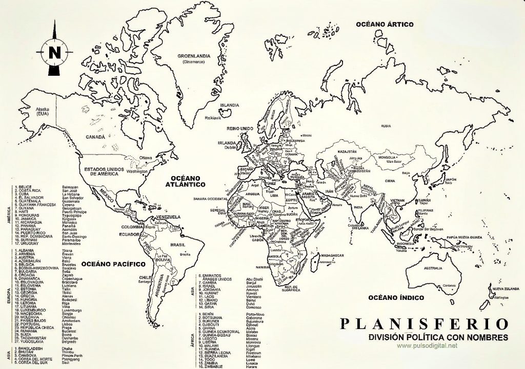 planisferio paises con nombres